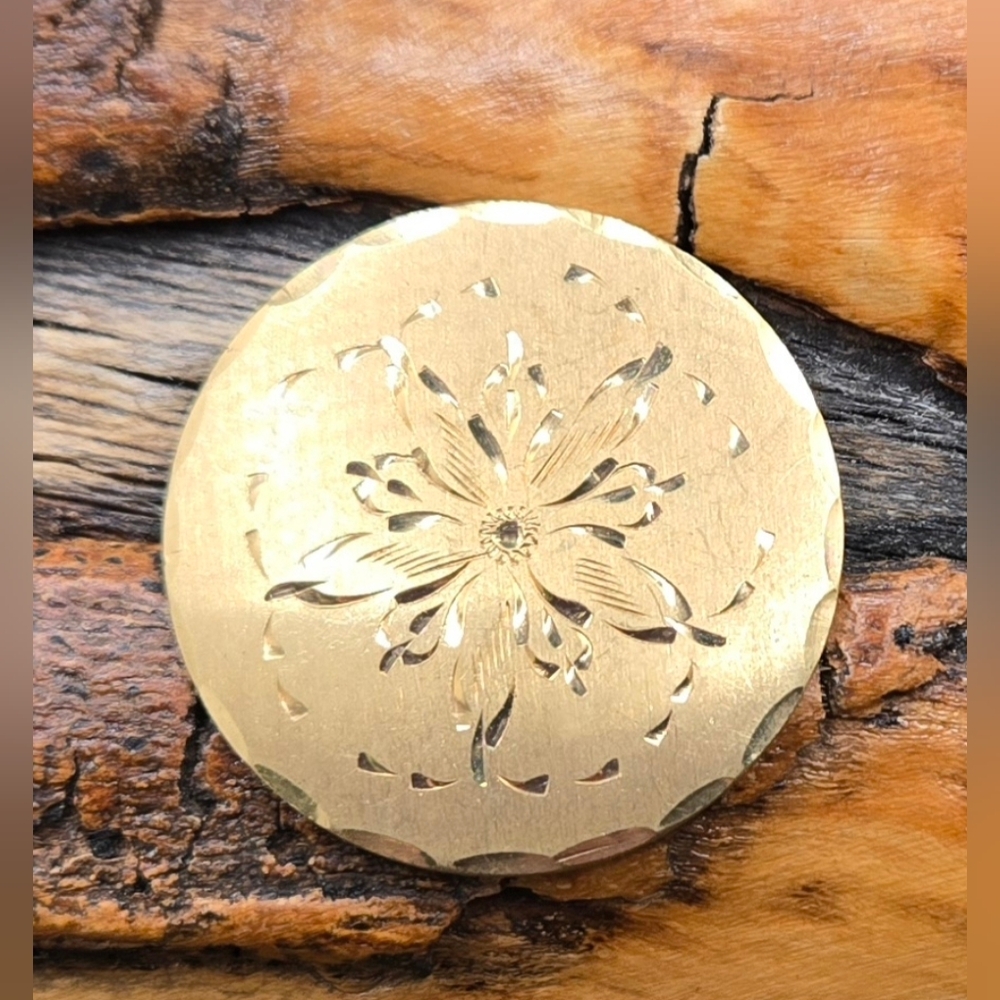 A&Z 1/20 12K GF Brooch w/ Etched Floral Design 1.25" Diameter Rollover Clasp 🌼